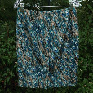 Talbots Petites Beautiful Peacock Pencil Skirt with Back Split